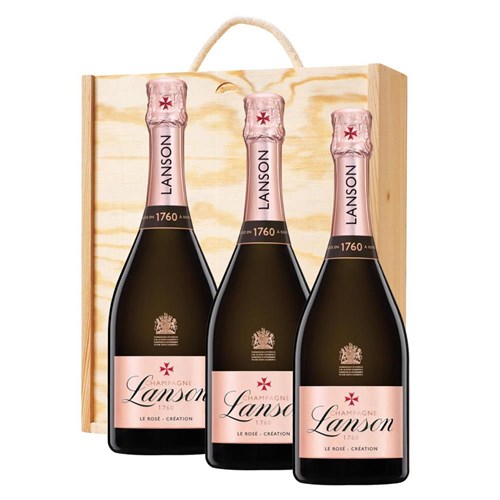 Lanson Le Rose Creation Champagne 75cl Treble Pine Wooden Gift Boxed (3 x 75cl)